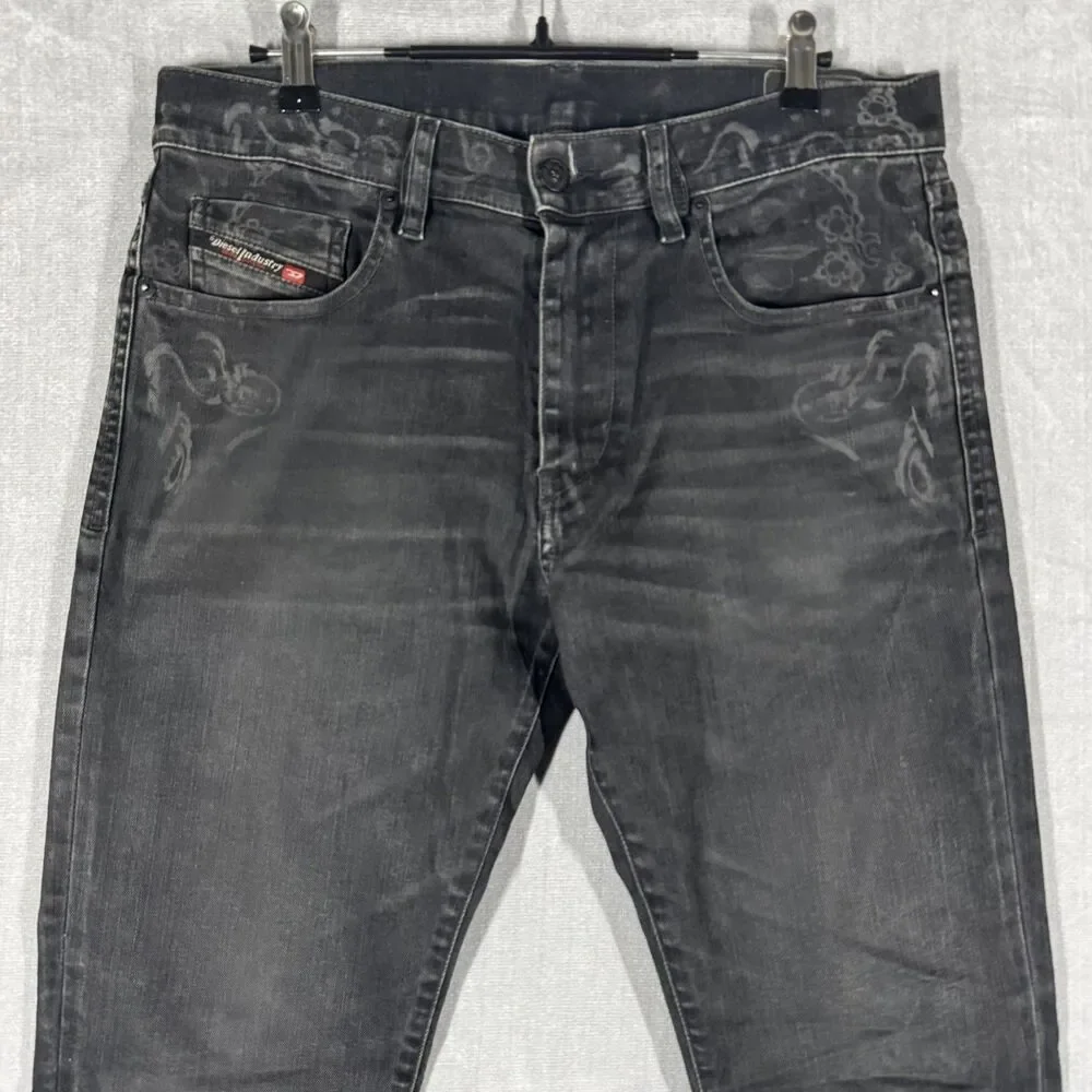 Diesel D-Strukt Jeans W32 L32 009KT Black Grey Paisley Scroll Print Stretch